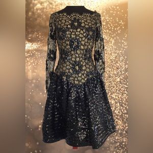 Vintage Lillie Rubin Fit & Flare Cocktail Dress in Black with Gold - Size 6